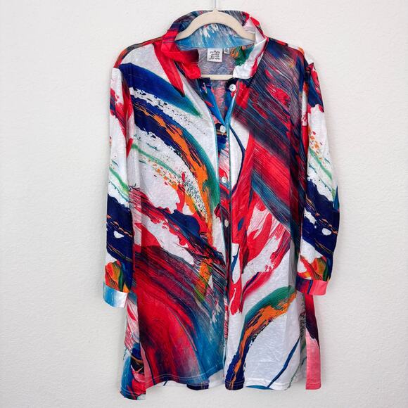 Parsley & Sage Womens Button Blouse Tunic Top Size XL Artsy Watercolor Flowy - Picture 1 of 7